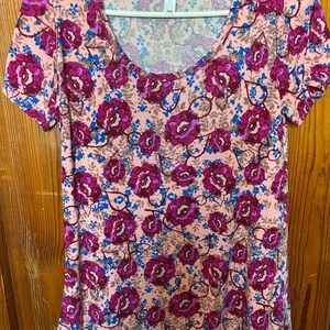 Floral Pink and Blue Women's Top